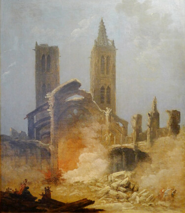 Painting titled "Démolition de l'égl…" by Hubert Robert, Original Artwork, Oil