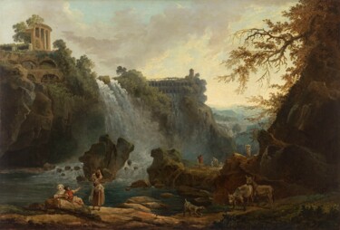 Schilderij getiteld "Les Cascatelles de…" door Hubert Robert, Origineel Kunstwerk, Olie