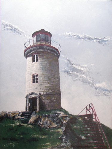 Painting titled "L'escalier rouge" by Hubert Sibella, Original Artwork, Acrylic