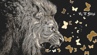 Arte digital titulada "Le lion-papillon" por Hubert-Tadéo Félizé, Obra de arte original, Pintura Digital