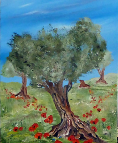 Painting titled "Les 3 oliviers" by Hubert, Original Artwork, Oil