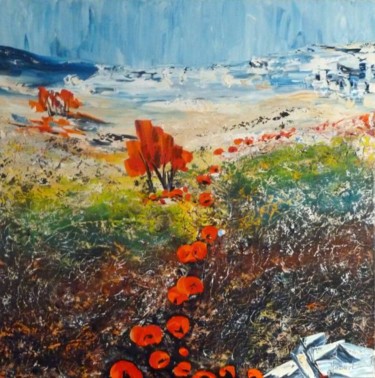 Painting titled "Les arbres rouges" by Hubert, Original Artwork