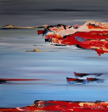 Peinture intitulée "les barques rouges" par Hubert, Œuvre d'art originale