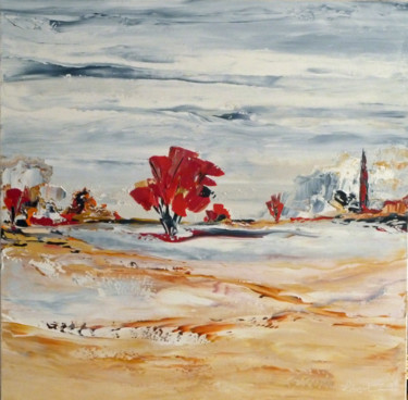 Painting titled "arbre-rouge-sous-la…" by Hubert, Original Artwork