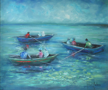 Peinture intitulée "Promenade en Barque" par Hubert Mathieu, Œuvre d'art originale, Huile