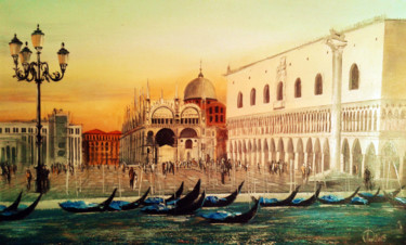 Картина под названием "Венецианское такси" - Александр Леднев, Подлинное произведение искусства, Масло