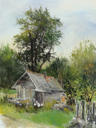 Painting titled "Банька на Дарье" by Aleksandr Lednev, Original Artwork, Oil