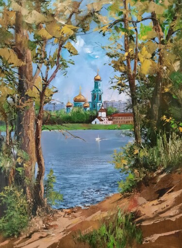 Painting titled "Берег.В солнечных л…" by Aleksandr Lednev, Original Artwork, Oil