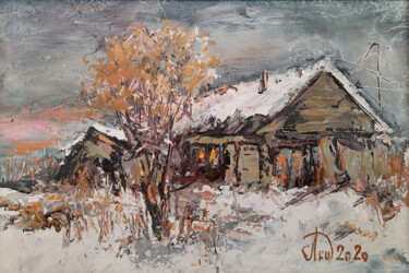 Painting titled "Заснеженный домик" by Aleksandr Lednev, Original Artwork, Oil