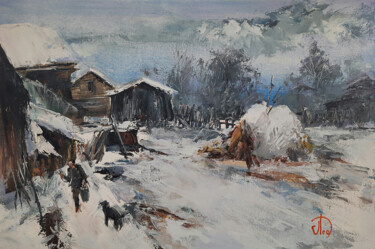 Malerei mit dem Titel "Хозяйский двор" von Aleksandr Lednev, Original-Kunstwerk, Öl