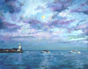 Картина под названием ""Восход луны. Маяк"…" - Irina Ageeva-Usova, Подлинное произведение искусства, Масло