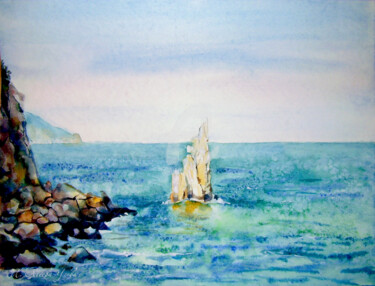 Malerei mit dem Titel "Sail / Парус" von Irina Ageeva-Usova, Original-Kunstwerk, Aquarell