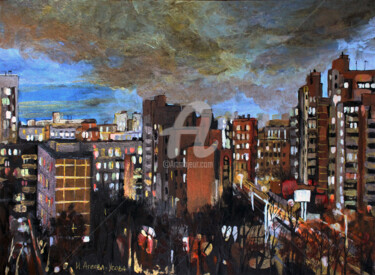Painting titled ""City lights" / "Ог…" by Irina Ageeva-Usova, Original Artwork, Gouache