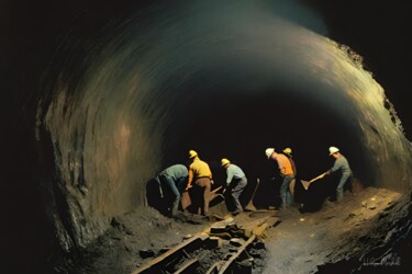 Digitale Kunst mit dem Titel "Coal Miners #3" von Hudson Marshall, Original-Kunstwerk, KI-generiertes Bild