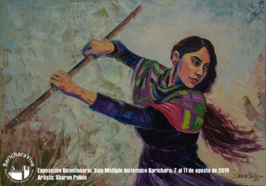 Painting titled "Heroína  Antonia Sa…" by Sharon Karina Pulido Guerra, Original Artwork, Oil