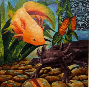 Painting titled "LA LEYENDA DEL AJOL…" by Sharon Karina Pulido Guerra, Original Artwork, Oil