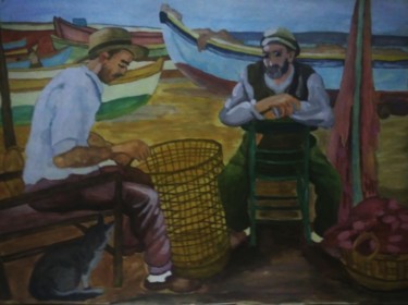 Pittura intitolato "Fishermans" da Hülya Taşcı Beşevli, Opera d'arte originale, Gouache