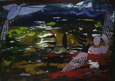 Schilderij getiteld "Uçmak özgürlükse" door Hülya Taşcı Beşevli, Origineel Kunstwerk, Gouache