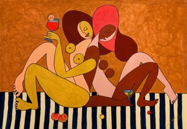 Sandy Beach and Cocktails Dessin intitulée "Sandy Beach and Coc…" par Hiranya Mal, Œuvre d'art originale, Gouache