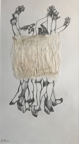 Σχέδιο με τίτλο "Le vacarme intime" από Hugo Bartoli, Αυθεντικά έργα τέχνης, Κάρβουνο