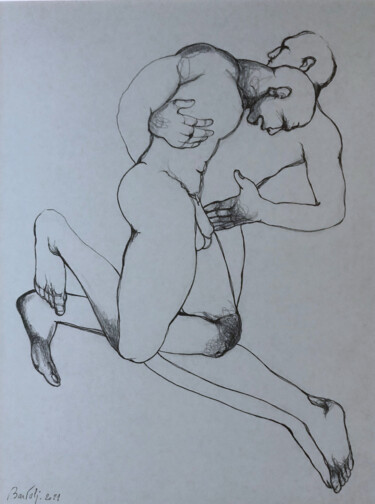 Drawing titled "Amour blessé 2" by Hugo Bartoli, Original Artwork, Ink