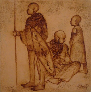 Painting titled "Massai 2" by Hugo Bartoli, Original Artwork, Oil