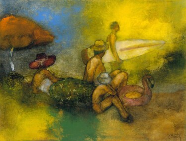 Malerei mit dem Titel "Surfeur" von Hugo Bartoli, Original-Kunstwerk, Öl