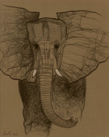 Tekening getiteld "Elephant" door Hugo Bartoli, Origineel Kunstwerk, Houtskool
