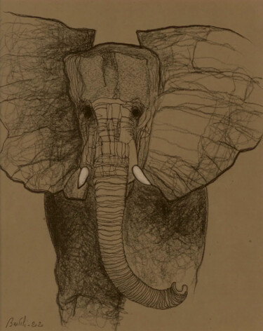 Zeichnungen mit dem Titel "Elephant" von Hugo Bartoli, Original-Kunstwerk, Kohle