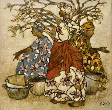 Pintura titulada "Marché de paniers a…" por Hugo Bartoli, Obra de arte original, Oleo Montado en Bastidor de camilla de made…