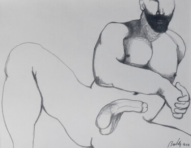 Σχέδιο με τίτλο "Waiting" από Hugo Bartoli, Αυθεντικά έργα τέχνης, Κάρβουνο