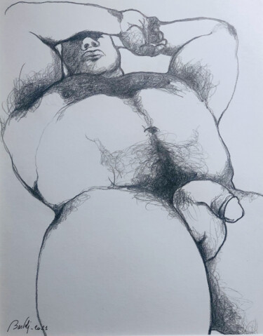 Zeichnungen mit dem Titel "Strong man sleeping" von Hugo Bartoli, Original-Kunstwerk, Kohle