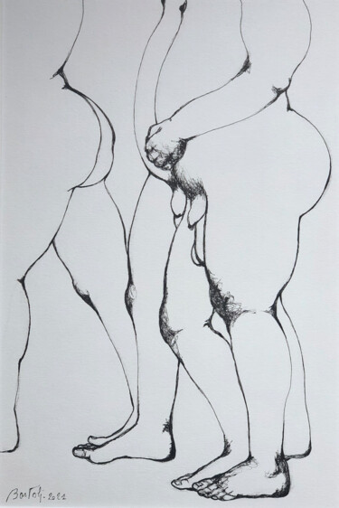 图画 标题为“Bellies and butts” 由Hugo Bartoli, 原创艺术品, 墨