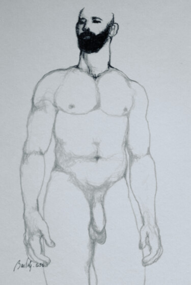 「L'homme」というタイトルの描画 Hugo Bartoliによって, オリジナルのアートワーク, 木炭