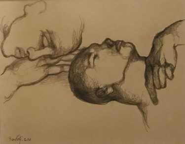 Рисунок под названием "Repos du guerrier" - Hugo Bartoli, Подлинное произведение искусства, Древесный уголь