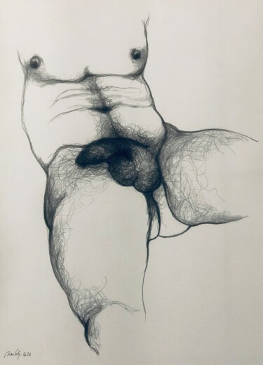 Drawing titled "Endormi" by Hugo Bartoli, Original Artwork, Charcoal