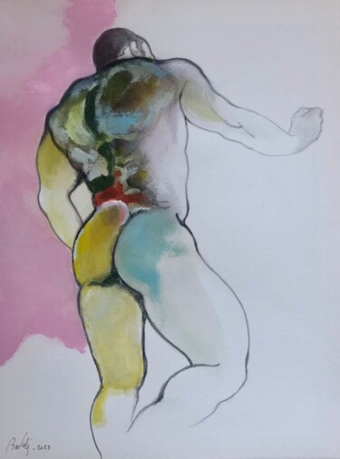 Рисунок под названием "The man that hold t…" - Hugo Bartoli, Подлинное произведение искусства, Древесный уголь