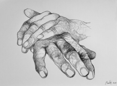 Drawing titled "My father's hands 2" by Hugo Bartoli, Original Artwork, Charcoal