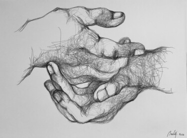 Zeichnungen mit dem Titel "My father's hands 1" von Hugo Bartoli, Original-Kunstwerk, Kohle