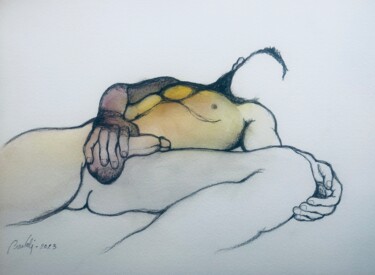 Рисунок под названием "Watching you" - Hugo Bartoli, Подлинное произведение искусства, Чернила
