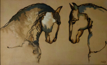 Painting titled "Deux chevaux" by Hugo Bartoli, Original Artwork, Oil