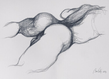 Zeichnungen mit dem Titel "Butt" von Hugo Bartoli, Original-Kunstwerk, Kohle