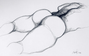 Zeichnungen mit dem Titel "Sleeping butt" von Hugo Bartoli, Original-Kunstwerk, Kohle