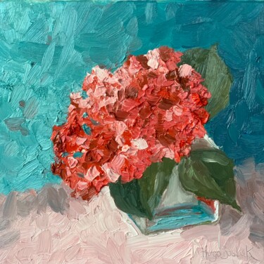Painting titled "Red hydrangea" by Hugo Boslak, Original Artwork, Oil