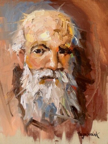 Painting titled "Old man with beard" by Hugo Boslak, Original Artwork, Oil