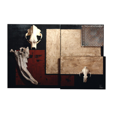 Pittura intitolato "L'Ours et le Léopard" da Hugo Brissaud, Opera d'arte originale, Gesso Montato su Telaio per barella in l…