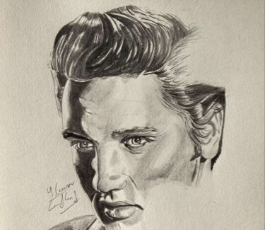 Zeichnungen mit dem Titel "Elvis Presley" von Hugo Caron, Original-Kunstwerk, Bleistift