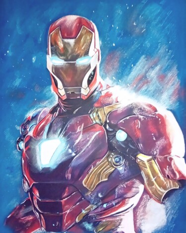 图画 标题为“Iron Man” 由Hugo Caron, 原创艺术品, 粉彩