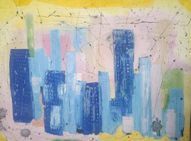 Malerei mit dem Titel "Amarillo Stadt" von Hugo Casallo, Original-Kunstwerk, Acryl