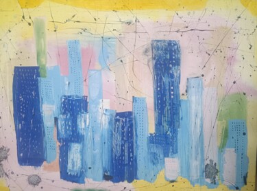 Painting titled "Amarillo Stadt" by Hugo Casallo, Original Artwork, Acrylic